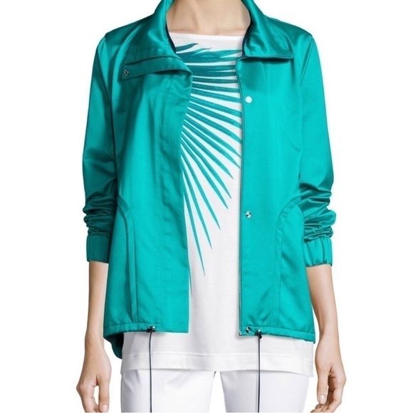 St. John Satin Drawstring Teal Jacket Size XL NWT! - Picture 2 of 5